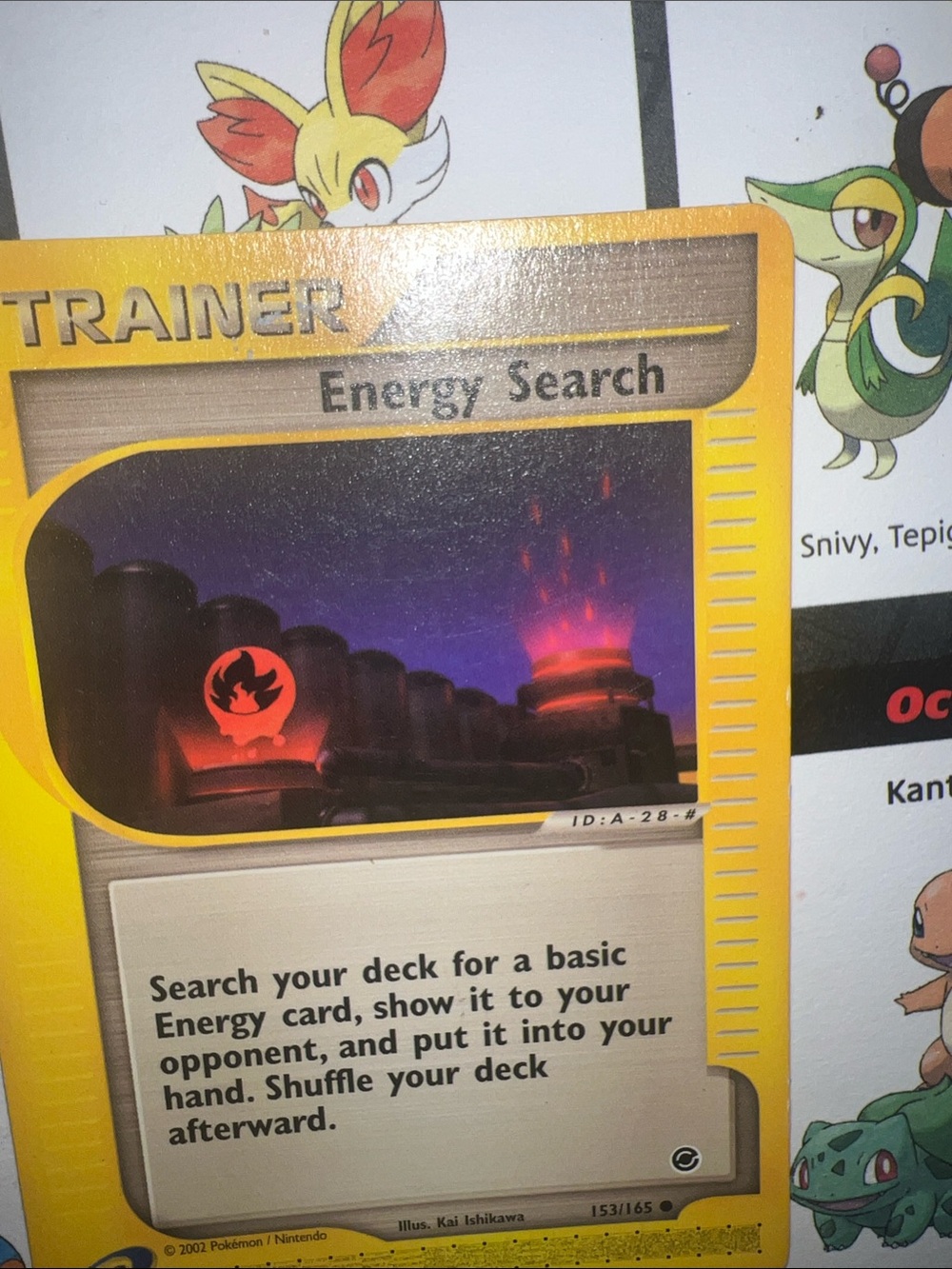 Pokemon Energy Search Trainer Card — Yellow & Red Accents